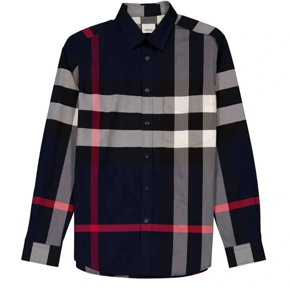 BURBERRY Check Stretch Poplin Shirt Size M